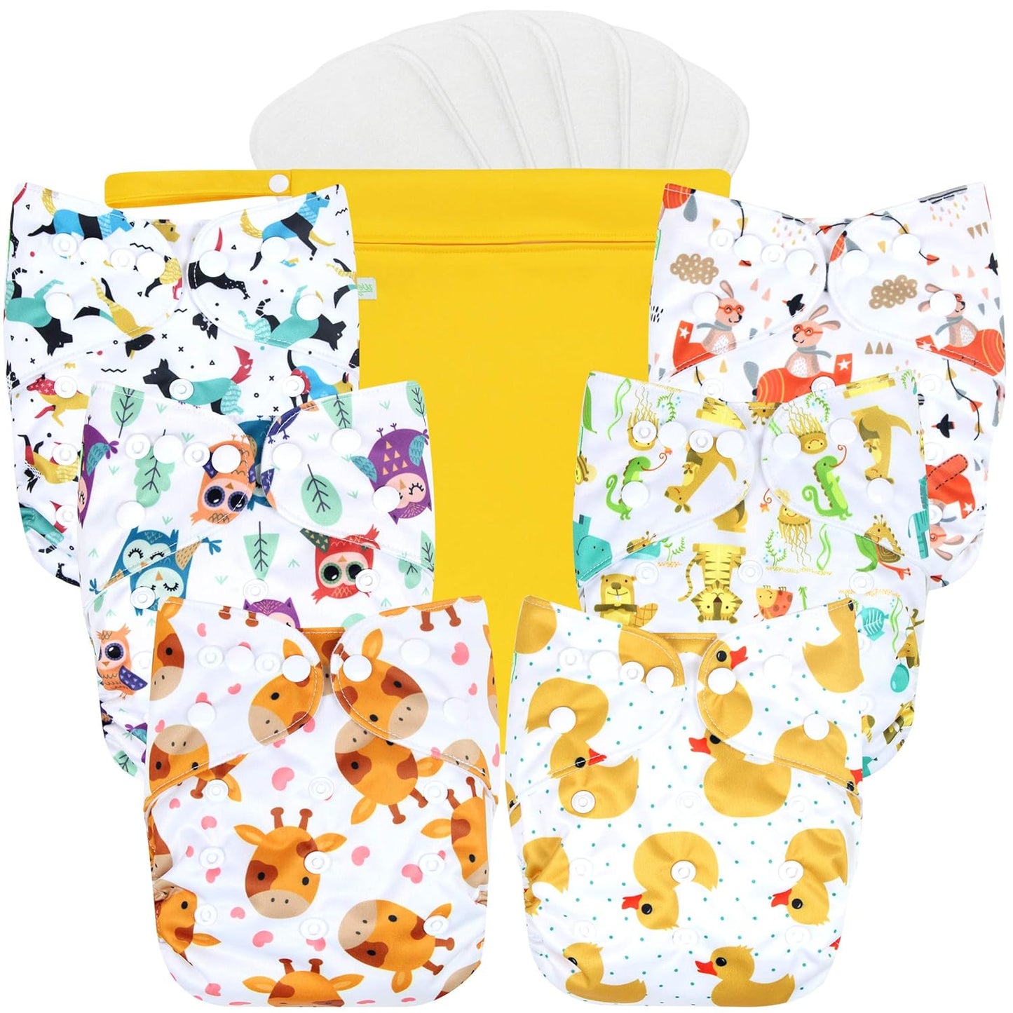 wegreeco Cloth Diapers 6 Pack with 6 Inserts & 1 Wet Bag, Washable Cloth Diapers for Babies, One Size Adjustable Reusable (Flower)