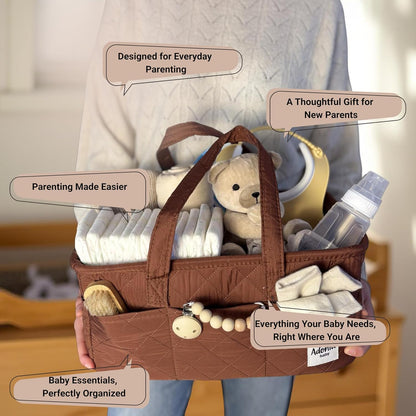 Adonia & Co Diaper Caddy Organizer – Nursery Storage Basket for Newborn Essentials Must Haves & Baby Must Haves – Portable, Machine Washable Baby Diaper Bag Organizer (Brown)