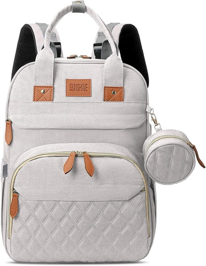 JSTPRO Diaper Bag Backpack, Large Diaper Bag with Changing Station, New Mom Gifts, Lightweight Waterproof Unisex Diaper Bag with Insulated Pockets and USB Charging Port, Beige