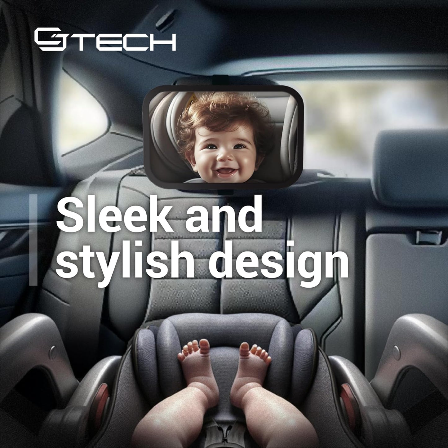 Baby Car Mirror with 360° Rotation - 9.8" Convex Shatterproof Mirror for Baby Safety with Extra Wide & Clear View - car seat mirror for baby rear facing with Adjustable Straps