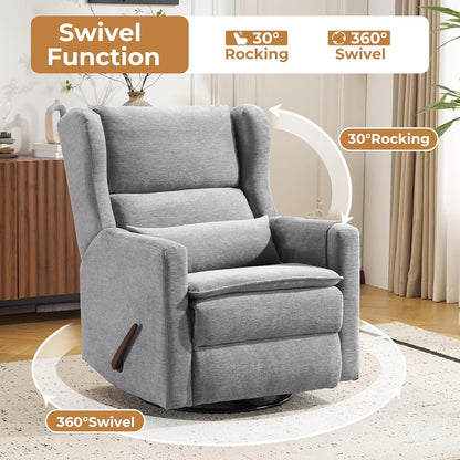 Large Glider Rocker Recliner,Rocking Chair Nursery with Adjustable Headrest,Swivel Rocker Recliner with Lumbar Support,Manual Nursery Rocker Recliner for Living Room& Bedroom,Chenille White