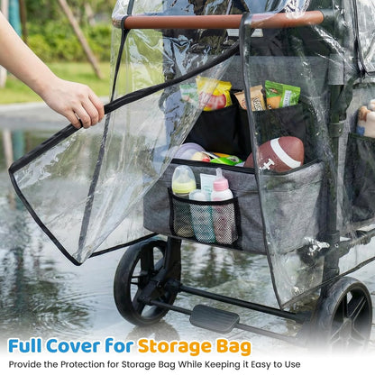 Clear Stroller Rain Cover for Trolley Cart, Rain Cover for Wagon Stroller with Mosquito Net, Big Size Suitable for The WonderFold W4 Original, Waterproof Picnic Camping Accessories (Cart Not Included)