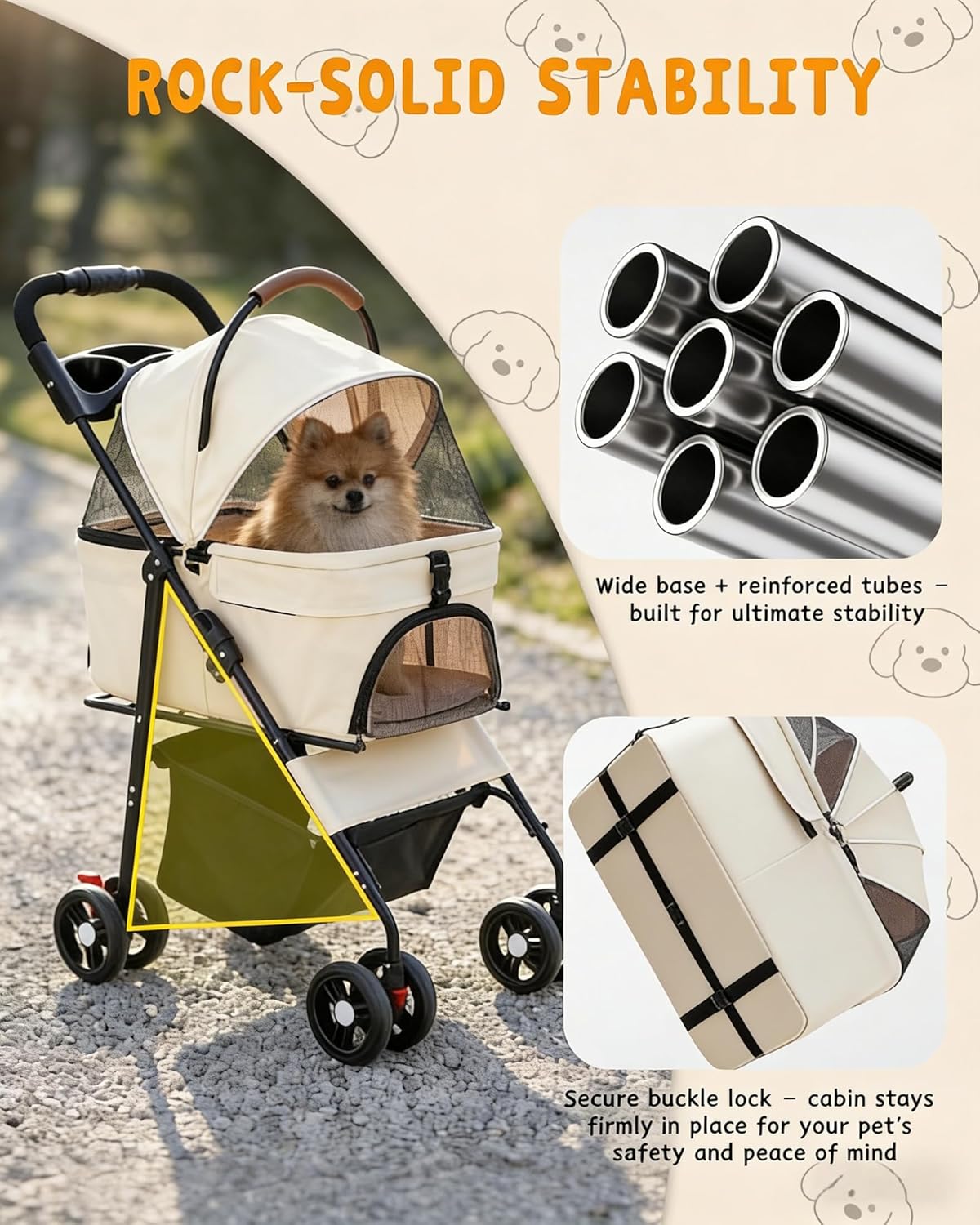Pet Stroller with Removable Carrier, 35lbs Capacity - One-Click Foldable Dog Stroller, Cat Carrier & All-Terrain Wheels, Compact Travel Pet Stroller for Small to Medium Pets-Gray