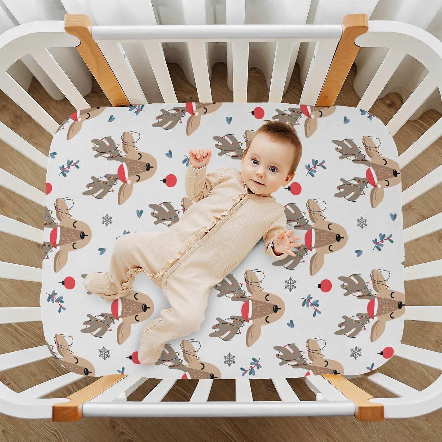 Fitted Crib Sheets Pink Checkered and Bows Stretchy Portable Playard Sheets for Baby Toddler, Breathable Soft Mini Crib Mattress 39 x 27 in for Boys and Girls