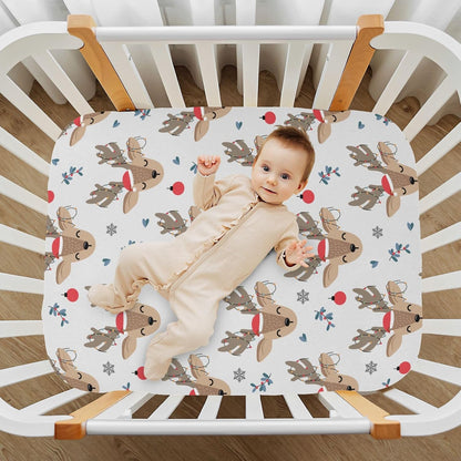 Fitted Crib Sheets Pink Checkered and Bows Stretchy Portable Playard Sheets for Baby Toddler, Breathable Soft Mini Crib Mattress 39 x 27 in for Boys and Girls