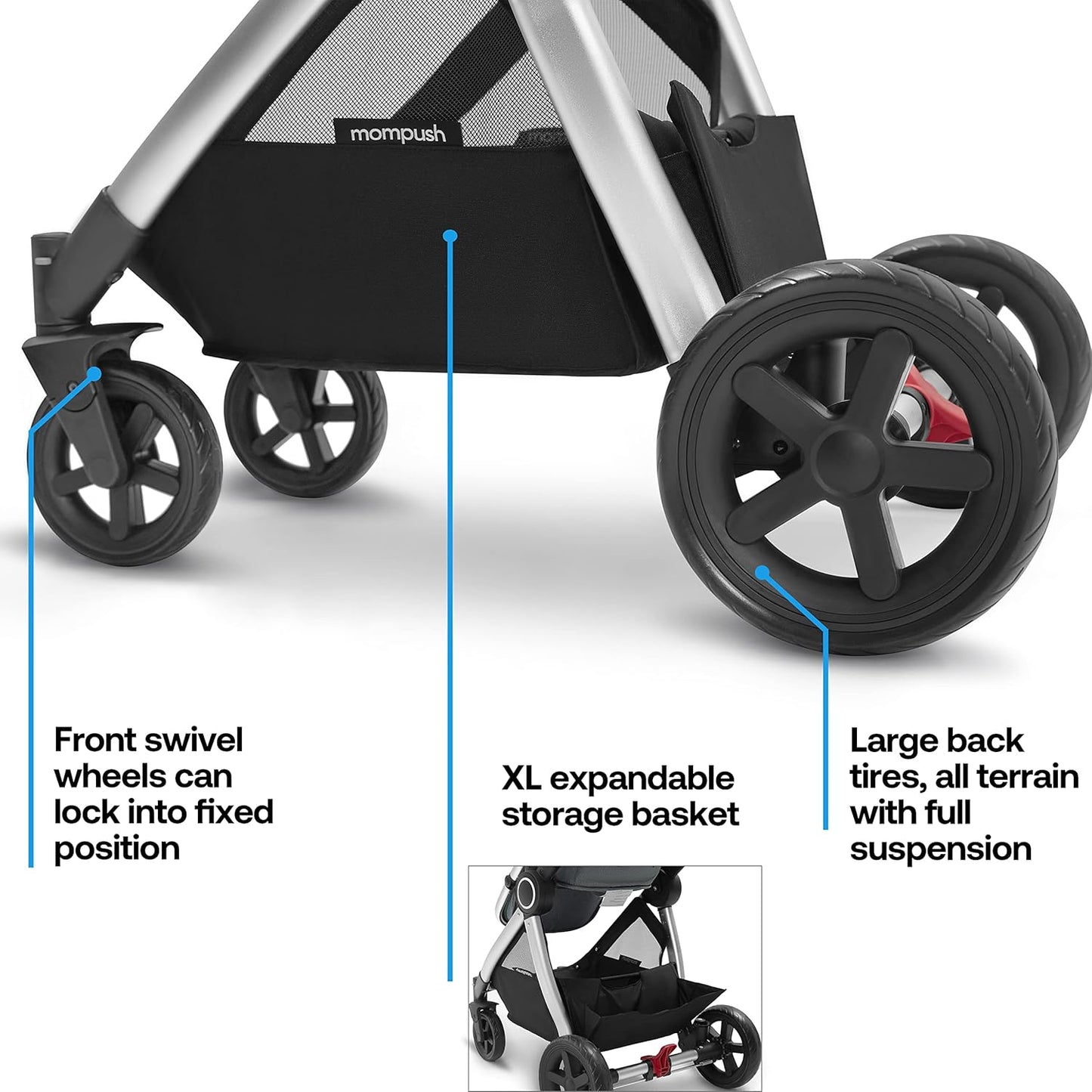 Mompush Ultimate2 Baby Stroller, Premium Convertible Full-Size Stroller for Toddler, Reversible Seat with One Hand Recline Adjustment, Car Seat Adapter Included