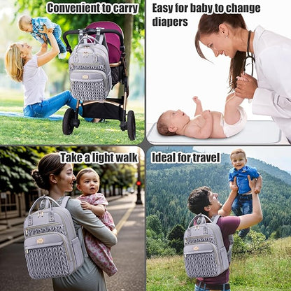 Tealari Diaper Bag Backpack,Stylish Baby Diaper Bag,Waterproof Travel Diaper Backpacks Baby Bags with Changing Pad,Stroller Straps,Insulated Pockets (Gray)