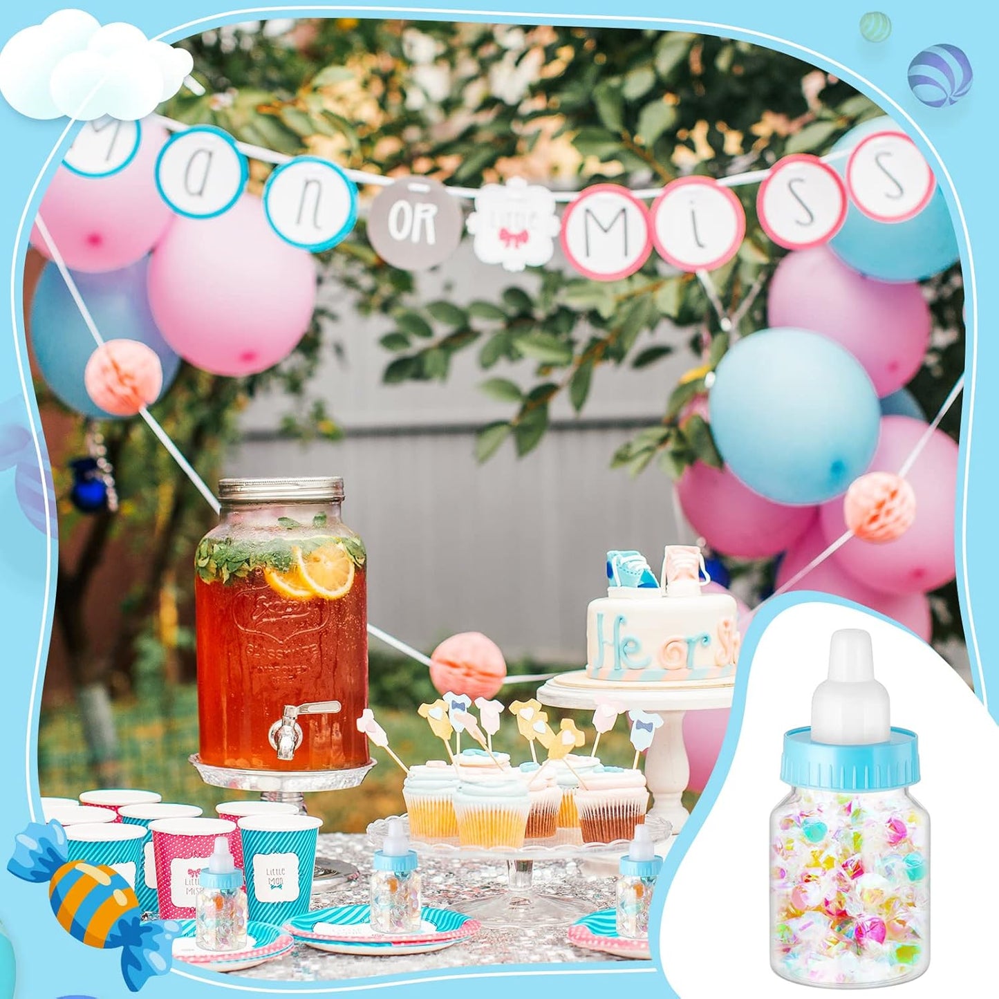36 Pcs 3.5 Inch Baby Bottle Shower Favor Mini Plastic Candy Bottle Clear Bottles for Baby Shower Mini Feeding Candy Box for Party Favor Gift Decor(Blue)