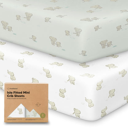 2-Pack Waterproof Pack and Play Sheets, Mini Crib Sheets Fitted for Boy, Girl - 38 x 26 Viscose from Bamboo Pack N Play Mattress Sheets for Graco, Toddler Playard Baby Crib Sheets Neutral (Blue Flax) - Colors A