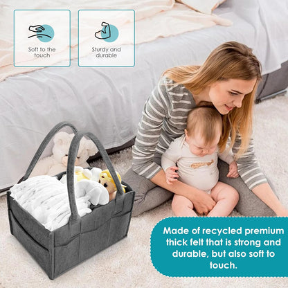 Cute Castle 2 Pack Diaper Caddy Organizer - Portable Baby Caddy Organizer with Handle, Nursery Storage Bin and Car Organizer for Girls, Boys - Baby Gift Basket - Grey
