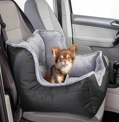 Trixie Convertible Lite Dog Car Seat 19.7 x 14.6 x 15.7 in – Cozy Booster with Safety Tether, Seat-Belt Straps & Side Pockets – Raised Travel Bed with Washable Cushion