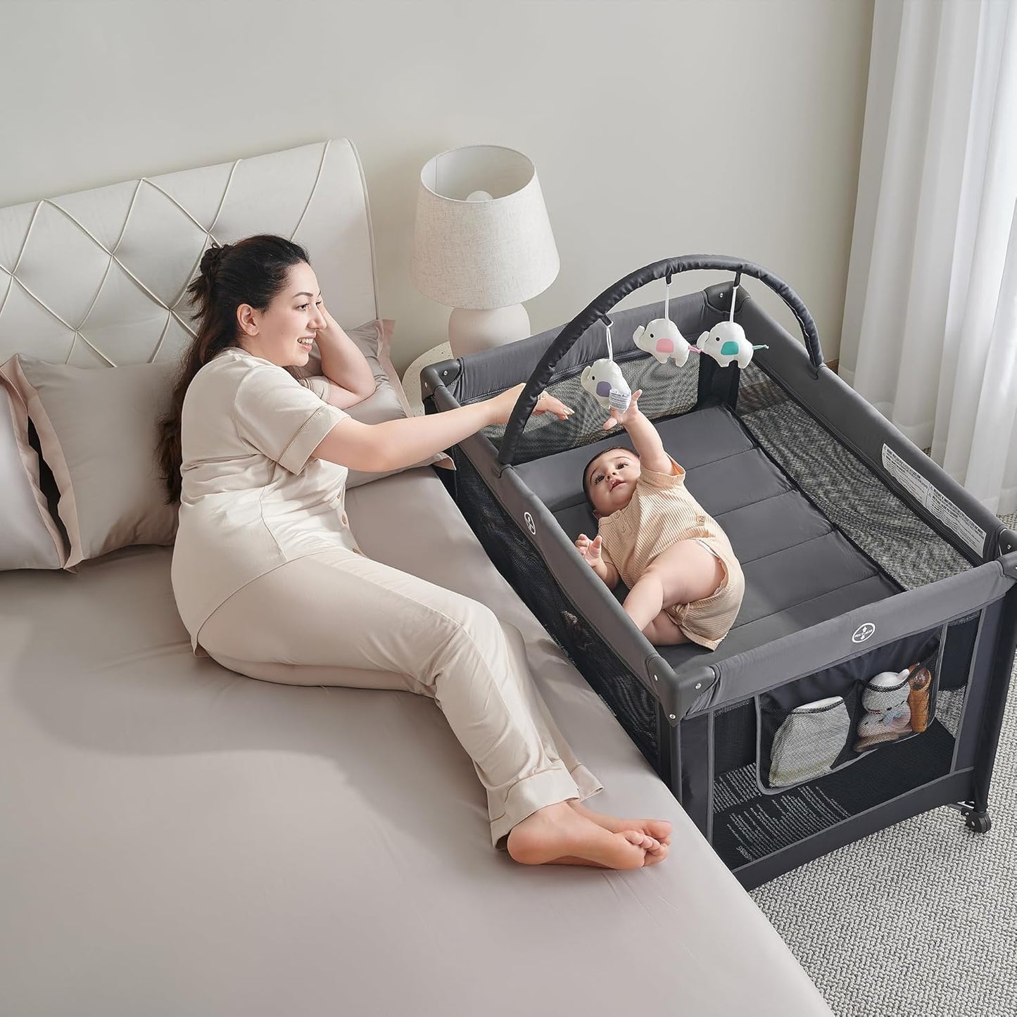 Pamo Babe Pack and Play with Bassinet, Portable Playard for Baby