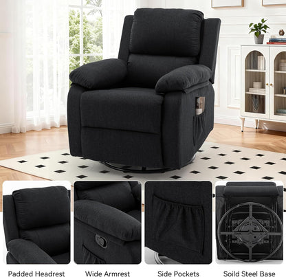 Korser Recliner Chair, 360 Swivel Rocker Chair for Adults, Small Rocking Recliner for Small Spaces, Upholstered Fabric Glider Recliner Nursery