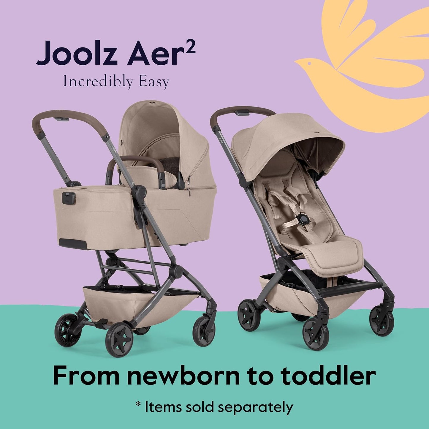 Joolz Aer2 Lightweight Travel Stroller for Baby & Toddler – One-Hand Fold, Compact Carry-On Airplane Approved, Reclining Seat, UPF 50+ Canopy, Travel Pouch, Baby Net – Forest Green