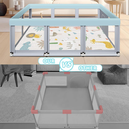 Fshibila 74" ×50" Large Baby Playpen, Baby Playard for Babies and Toddlers, Baby Fence Play Pens for Indoor & Outdoor, Sturdy Safety Play Yard with Soft Breathable Mesh, Anti-Fall, Grey