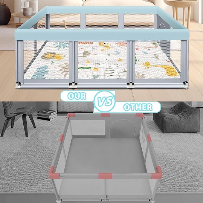 Fshibila 74" ×50" Large Baby Playpen, Baby Playard for Babies and Toddlers, Play Pens for Indoor & Outdoor, Sturdy Safety Play Yard with Soft Breathable Mesh, Anti-Fall, Grey (with MAT)