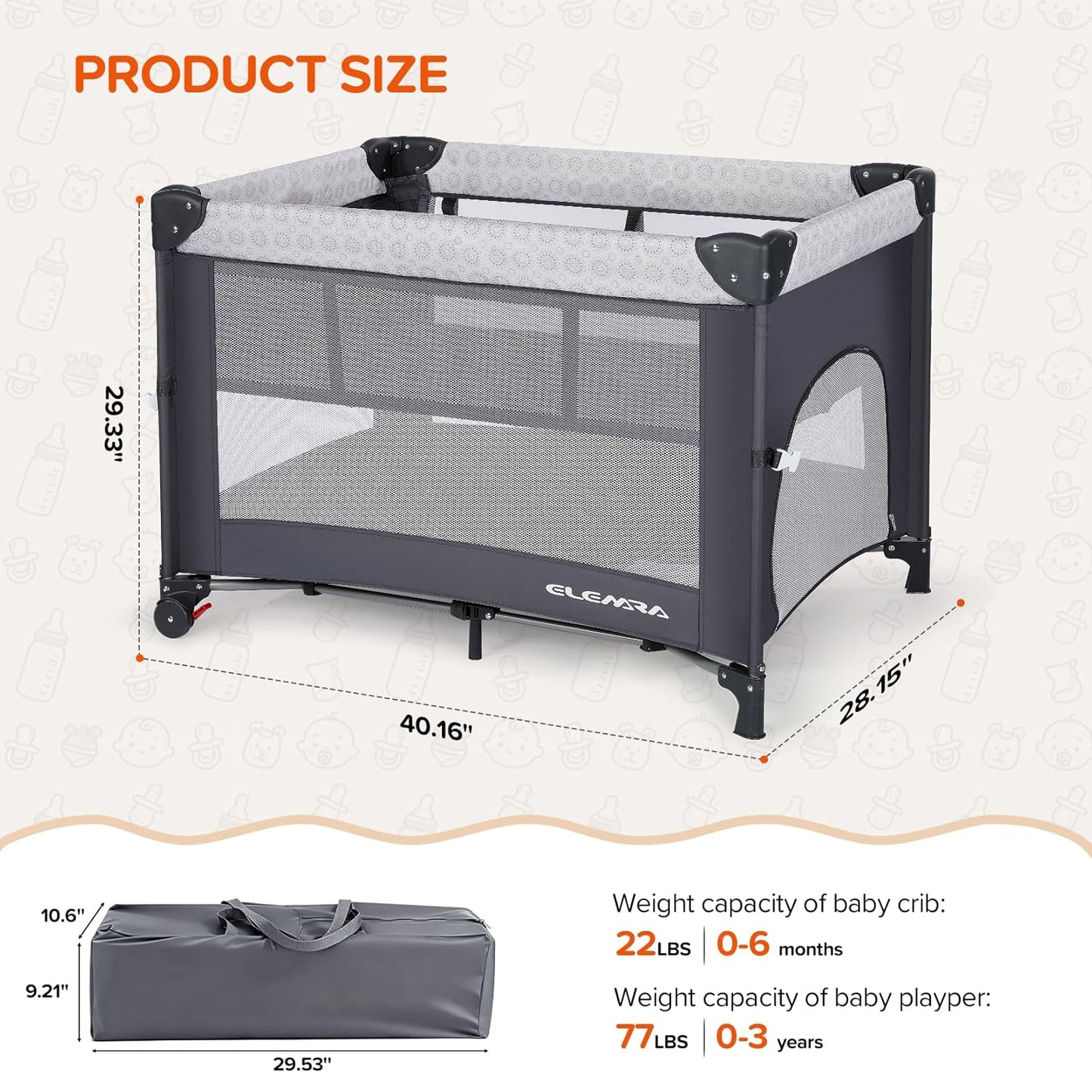 ELEMARA Wide Baby Bassinet Bedside with Diaper Changer,Long Next to Bed Crib with Mattress,Sheet,Music, Playpen Travel Bed with Storage (3 in 1 Baby Bassinet, 3 in 1 Full)