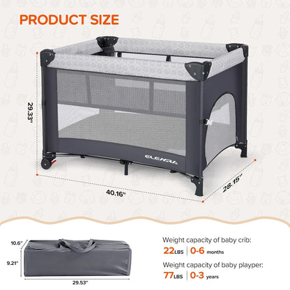 ELEMARA Wide Baby Bassinet Bedside with Diaper Changer,Long Next to Bed Crib with Mattress,Sheet,Music, Playpen Travel Bed with Storage (3 in 1 Baby Bassinet, 3 in 1 Full)