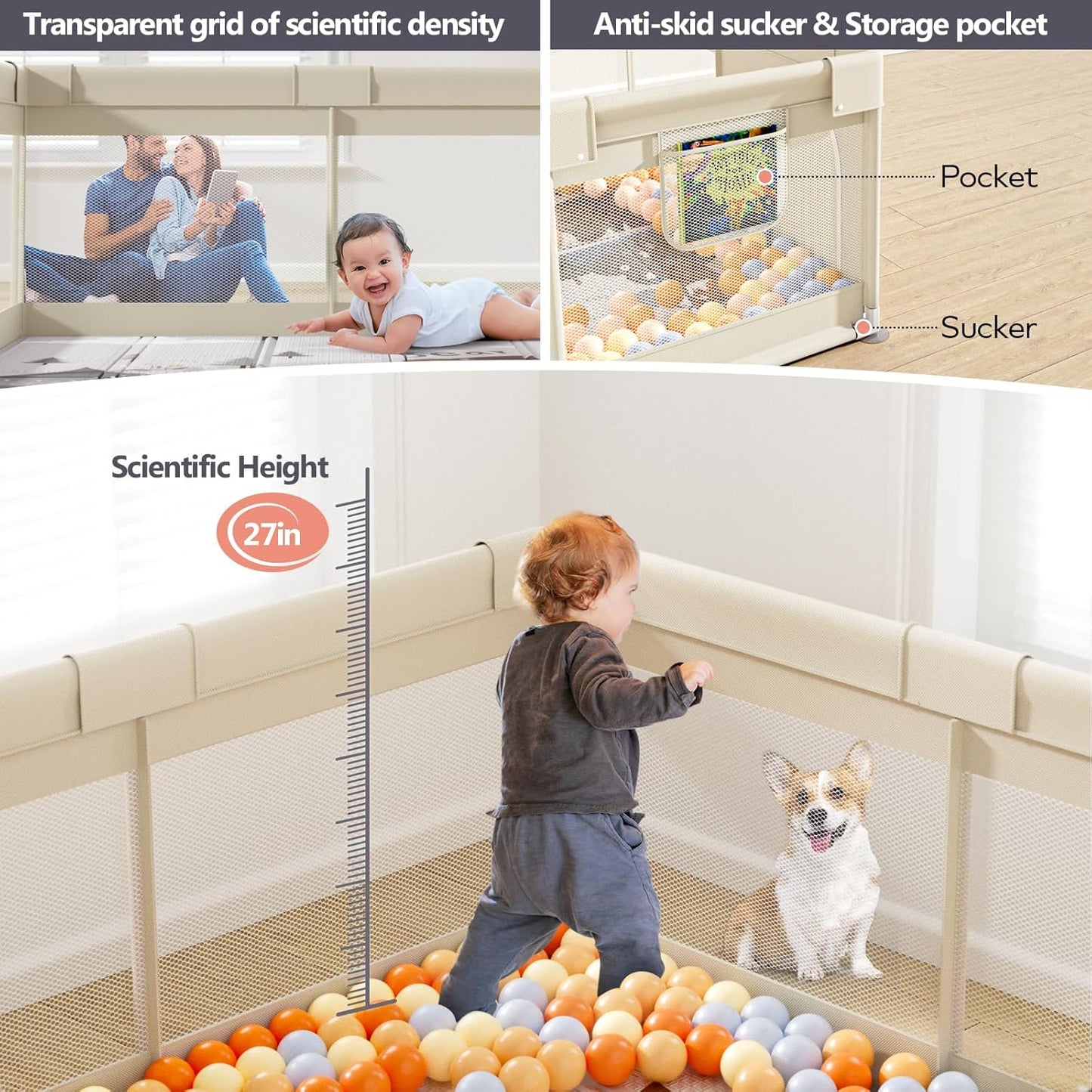 Fodoss Baby Playpen with Mat, Small Play Pen(47x47inch), for Babies and Toddlers, Pen Apartment, Yard Baby, Fence Area Playyard Activity Center (Dark Gray)
