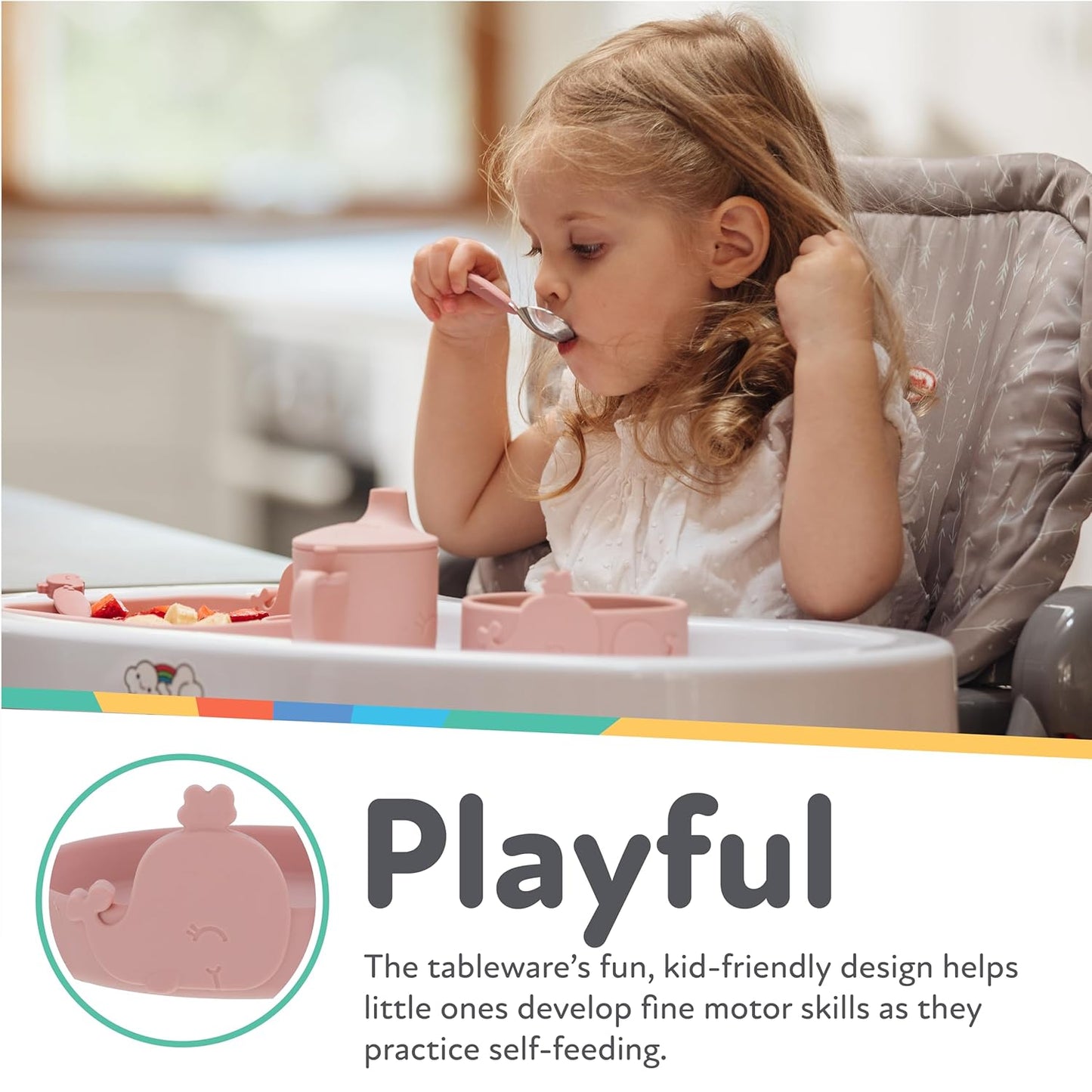 Nuby Animal Friend Silicone Round Bowl - Toddler Bowl - 6+ Months - Pink Whale Bowl