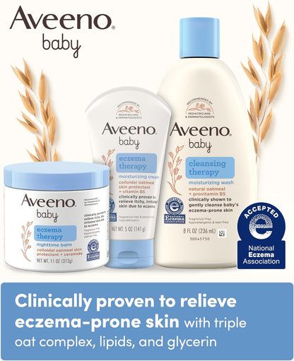 Aveeno Baby Eczema Therapy Nighttime Body Balm, Moisturizing Eczema Treatment, Ceramides, Triple Oat Complex, Soothes Dry, Itchy Skin, Hypoallergenic, Fragrance & Steroid Free, 11oz