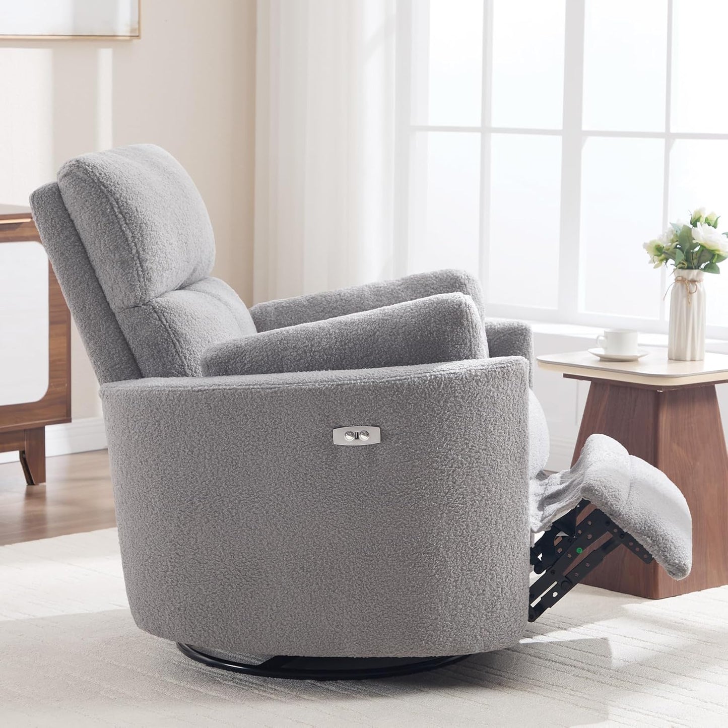Power Recliner,Nursery Swivel Glider Rocking Chair with USB Port,Upholstered Adult Electric Recliner Rocking Chair with 2 Pillows for Living Room Bedroom (Beige Corduroy, Power-Driven)