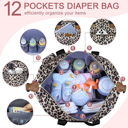 Pritent Diaper Bag Tote - Diaper Baby Bags with Pacifier Case, Shoulder Straps, Stroller Clips, Waterproof Large Mommy Maternity Travel Baby Bag for Mom and Dad, Green, Medium
