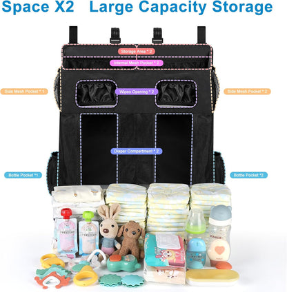 Accmor Hanging Baby Diaper Caddy Organizer, Diaper Stacker, Baby Crib Hanging Classified Storage Bag Organizer for Changing Table, Crib, Playard or Wall & Nursery Organization, Grey