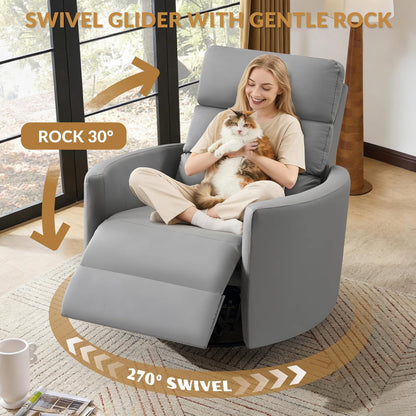 GRAINELL Oversize Power Swivel Recliner, 40in Wide Electric Glider Rocking Chair with Headrest Adjustment, USB Port, 270° Swivel, Rock 30° – for Living Room, Nursery, Black (5" 7' to 6" 1' Height)