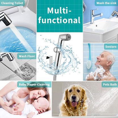 MIAOHUI Muslim Shower, Handheld Bidet Sprayer for Toilet, Cloth Diaper Sprayer, Health Faucet, Bum Gun with Hose and Holder, Wall or Tank Mount(Chrome)