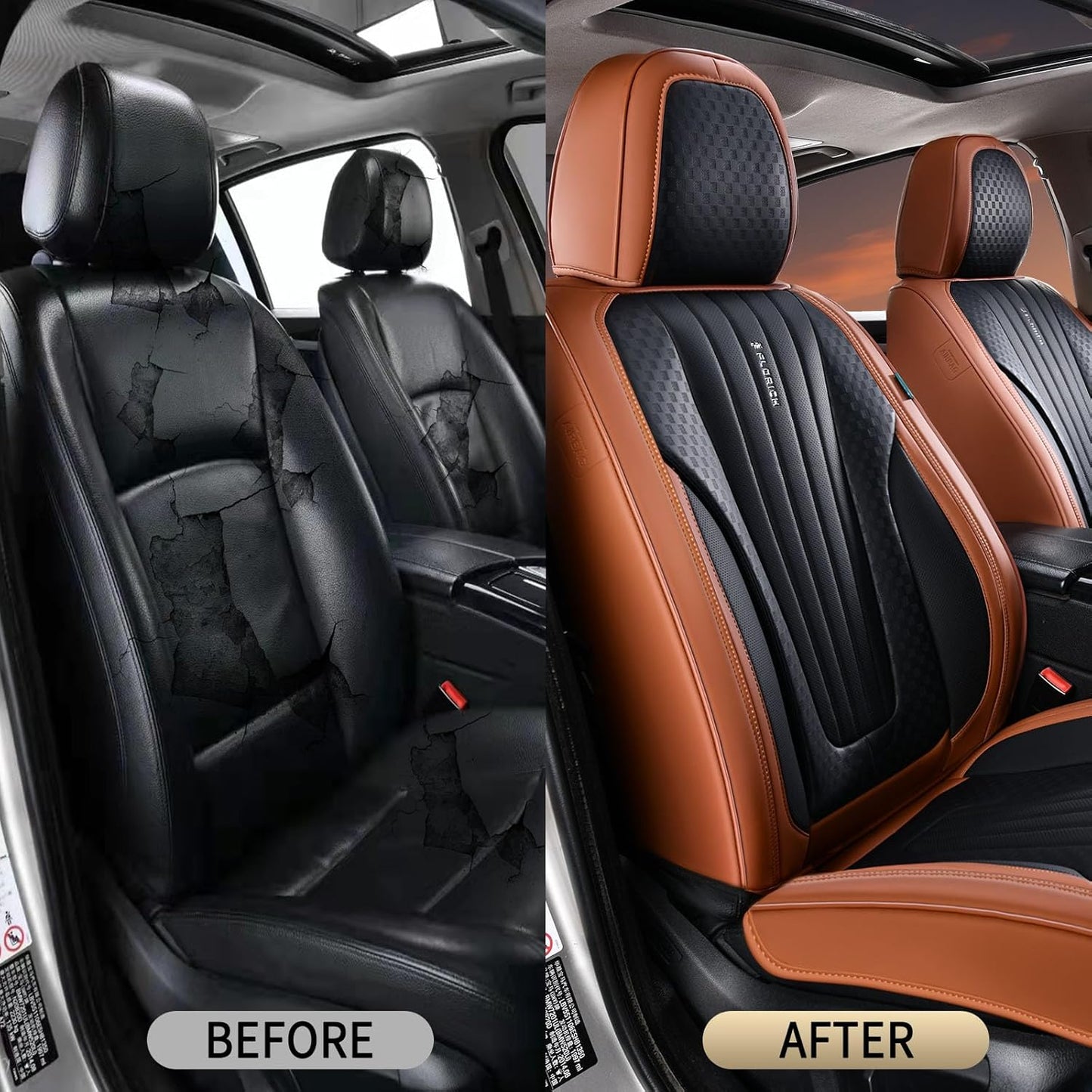 FLORICH Car Seat Covers, Brown Leather Seat Covers for Cars, Faux Nappa Leather Automotive Seat Protectors, Car Seat Cushions Universal Fit for Most Sedans SUVs Trucks - Brown