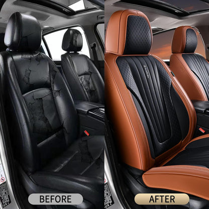 FLORICH Car Seat Covers, Brown Leather Seat Covers for Cars, Faux Nappa Leather Automotive Seat Protectors, Car Seat Cushions Universal Fit for Most Sedans SUVs Trucks - Brown