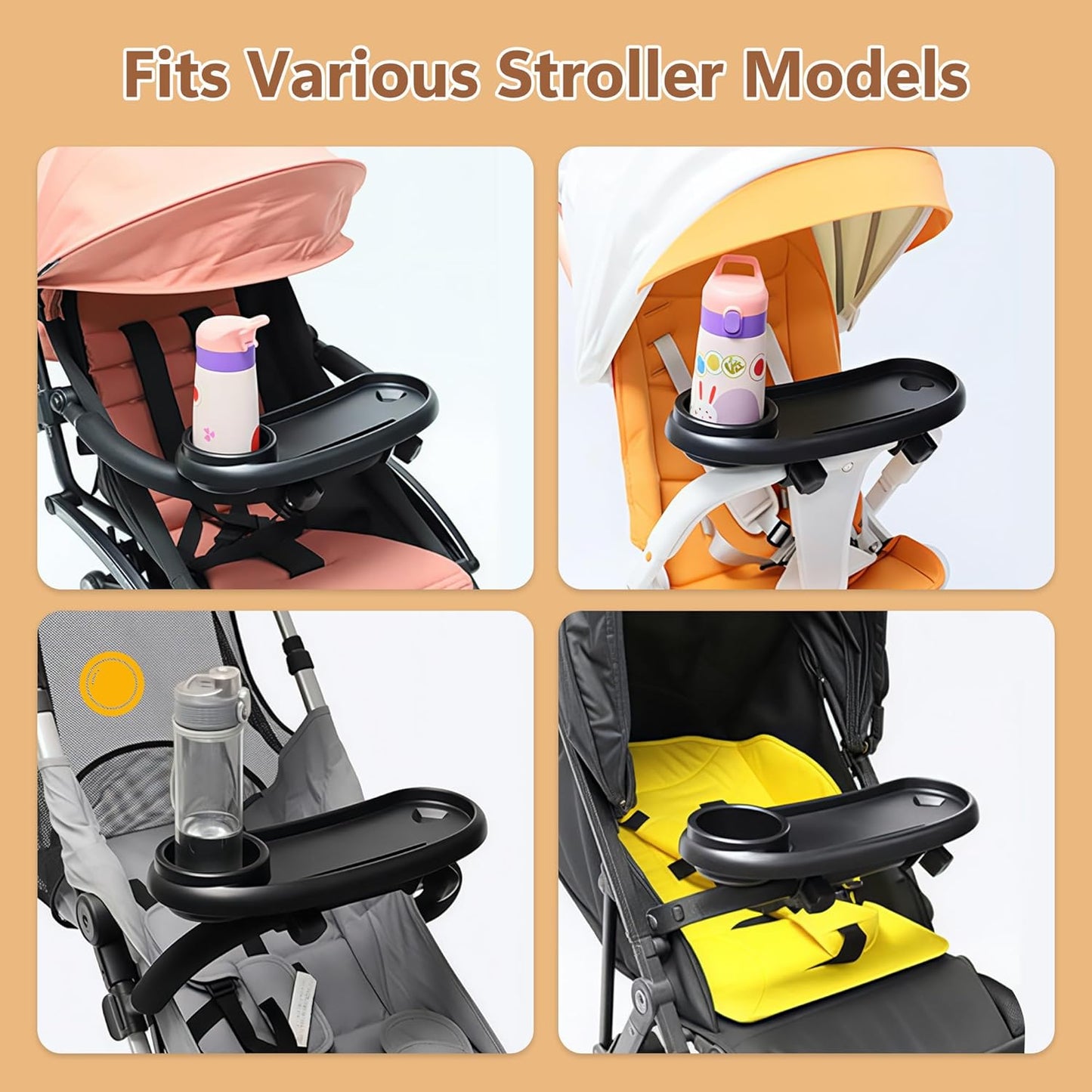 Li & Zhao Universal Stroller Snack Tray Attachment - Universal Snack Tray for Cloud Cup Holder Tray Plastic Accessories for Baby,Toddler(Beige)