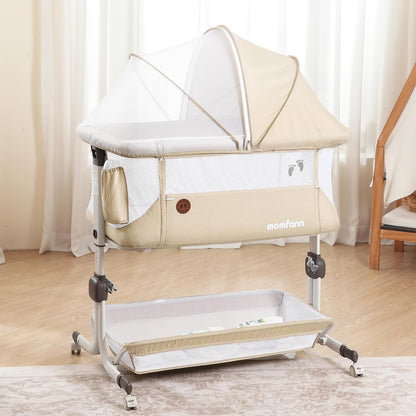 MOMFANN Baby Bassinet Bedside Sleeper, Upgraded Stability Bedside Crib with Full Mesh Sides, Soft Sheet, 6-Height Adjustment, Storage Basket, Easy Folding Portable Bassinet for Newborns, Gray