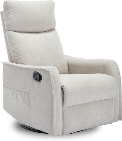 cinkehome Swivel Rocker Recliner, Glider Rocker Recliner Chair for Nursery, Manual Reclining Chair with Heated Massage, Small Spaces, Living Room, Khaki Chenille