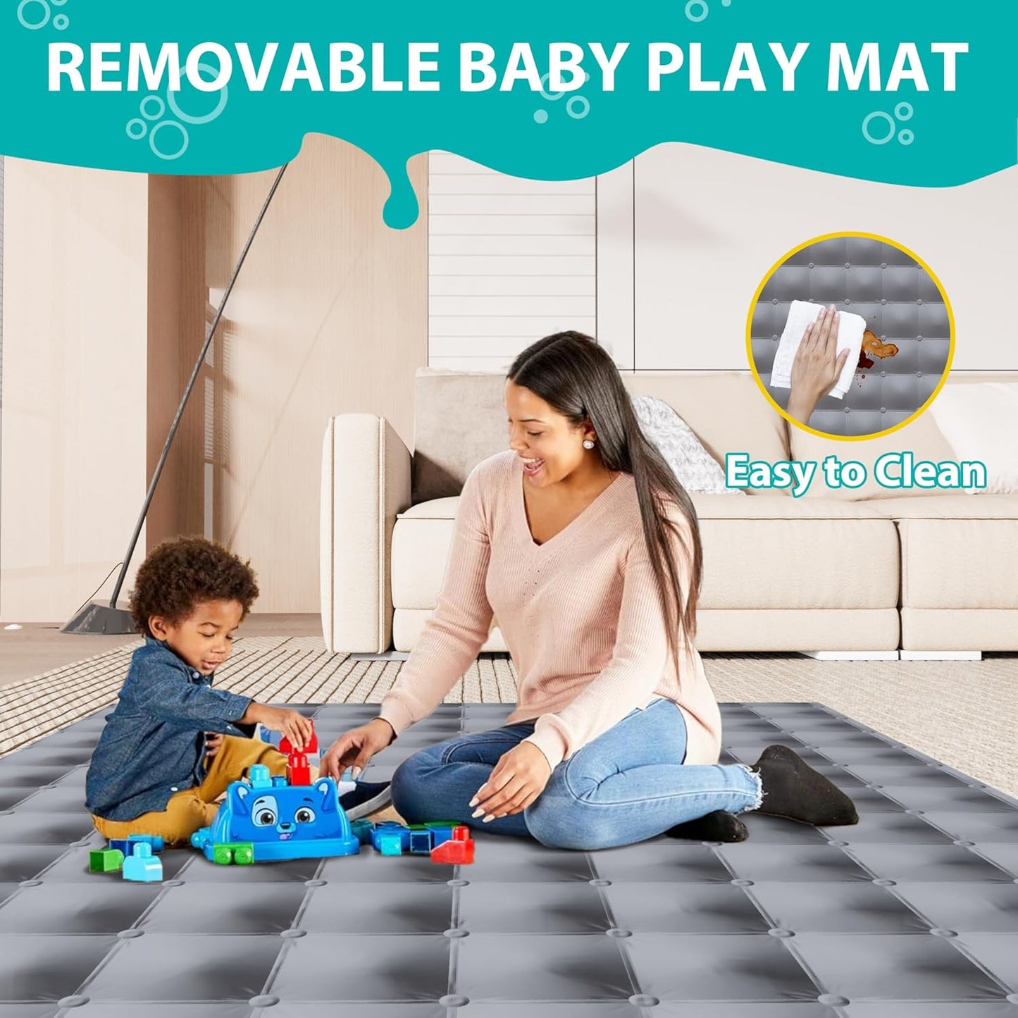 ICAREWAY Foldable Playpen for Babies and Toddlers, 50x50 Inches Portable Playpen, Kids Collapsible Play Pen with 2 Handlers, Indoor & Outdoor Baby Fence Play Area with Visible Mesh, Dark Gray