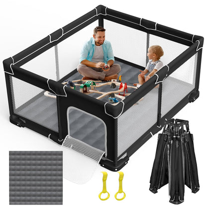 Grobeybees Playpen for Babies and Toddlers, Small Baby Playpen, Playard with Bag, Indoor & Outdoor Play Pen, Sturdy Safety Baby Play Yard with Soft Breathable Mesh(Black, 36x36 inches)