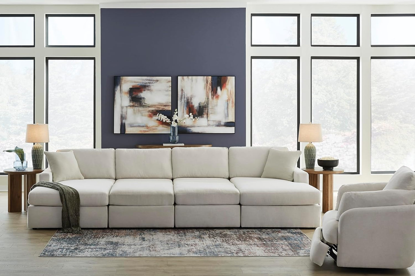 Signature Design by Ashley Modmax Coastal Press-Back Swivel Glider Rocker Recliner with Machine Washable Cover, Hidden Storage Compartments and 2 Bolster Pillows, Beige - Colors B