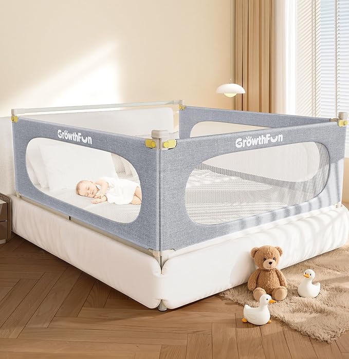 3-Piece Twin Size Bed Rail for Toddlers, Baby Bed Rail Guard with Height Adjustable Toddlers Bed Rail, Kids Safety Bed Rail for Twin Size Bed (74.8"x74.8"x39" - Grey)