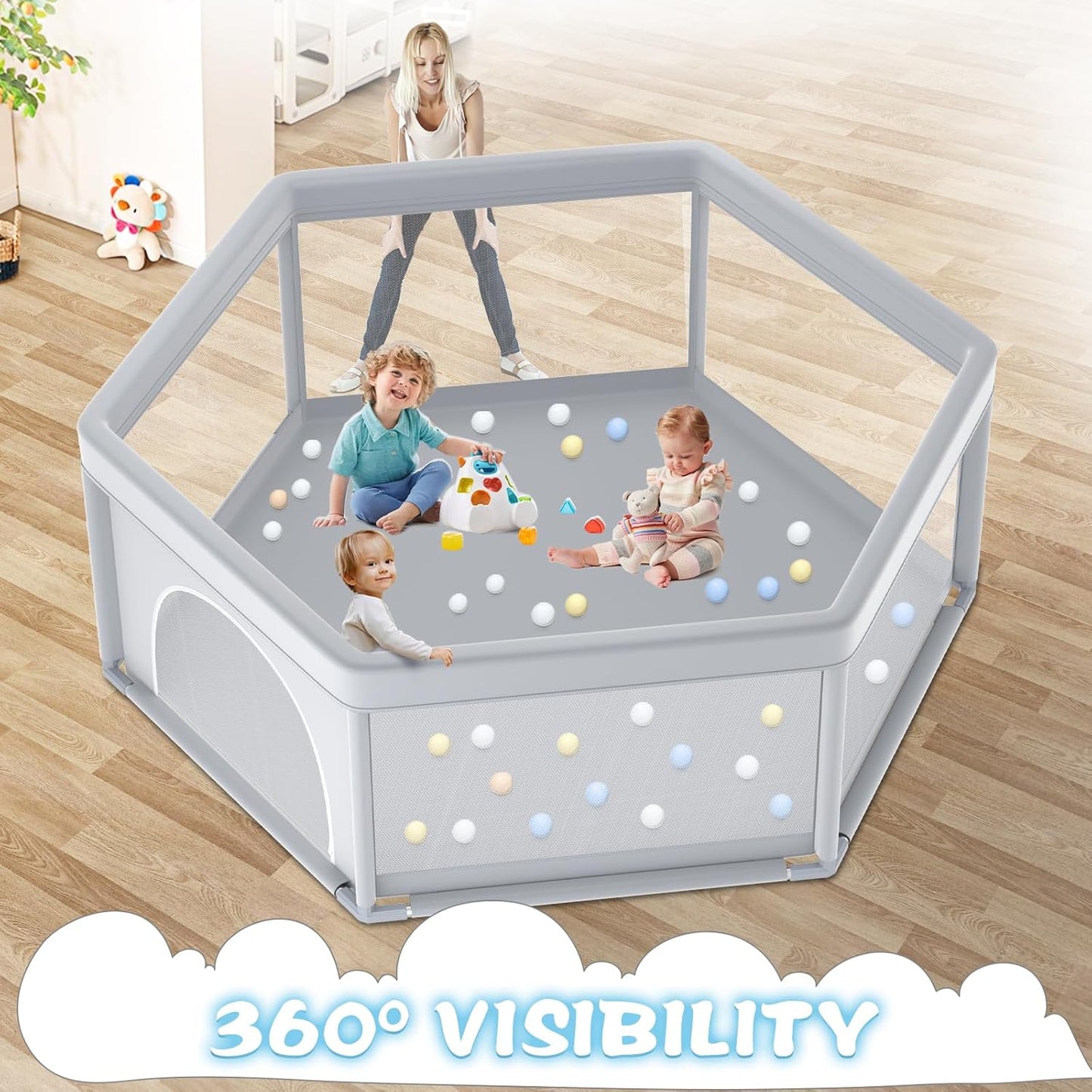 besuhot Large Baby Playpen 79x79 Inch, Playpens for Babies and Toddlers, Indoor & Outdoor Extra Large Kids Activity Center, Baby Play Yard with Zipper Gates.