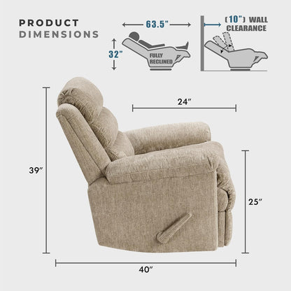Lexicon Swivel Glider Reclining Chair, Textured Microfiber Manual Recliner, Comfy Nursery Glider Recliner, Swivel Reclining Chair for Living Room/Office/Bedroom/Apartment, Beige