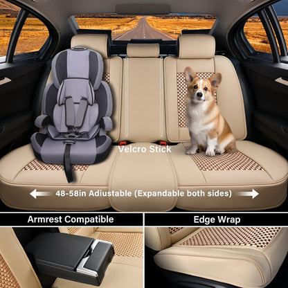 Coverado Leather Seat Covers for Car, Waterproof Car Seat Covers Full Set, 2 in 1 Conversions Car Seat Cover Protector Car Accessories Universal Fit for Most Cars SUVs and Trucks Beige