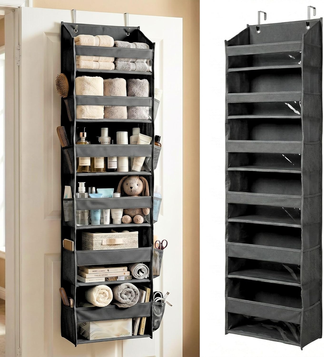 HOMELUX THEORY UPGRADED 6 Tiers Over The Door Organizer Hanging - 100D EXTRA THICK & 50lbs HUGE CAPACITY, 12 Side Mesh Pockets Over The Door Shoe Organizer, Hanging Closet Organizer (Ivory, 1pc)