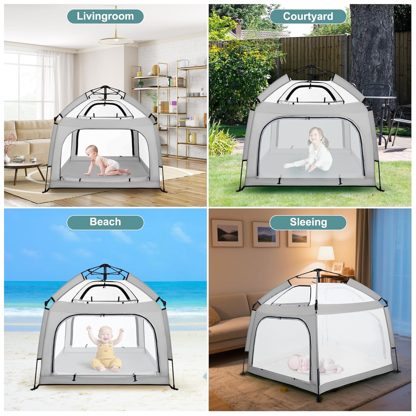 Bend River Portable Baby Playpen with Canopy, Infant Play Yard, Beach Tent, Mosquito Net for Indoor and Outdoor (Beige)