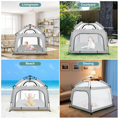 Bend River Portable Baby Playpen with Canopy, Infant Play Yard, Beach Tent, Mosquito Net for Indoor and Outdoor (Beige)