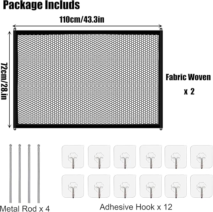 2 Pack Dog Gate, Mesh Baby Gate, 43.3'' X 28.3'' Pet Gate for The House, No Drilling Puppy Gate for Stairs & Doorways Install Anywhere,12 Hooks by Lofekea