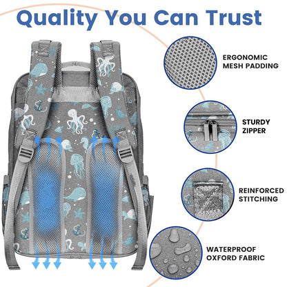 PILLANI Baby Diaper Bag Backpack - Large Waterproof Travel Diaper Bag for Boys & Girls, 16 Organizer Pockets with Changing Pad, Insulated Bottle Pockets & Stroller Straps, Baby Shower Gifts, Dinosaur