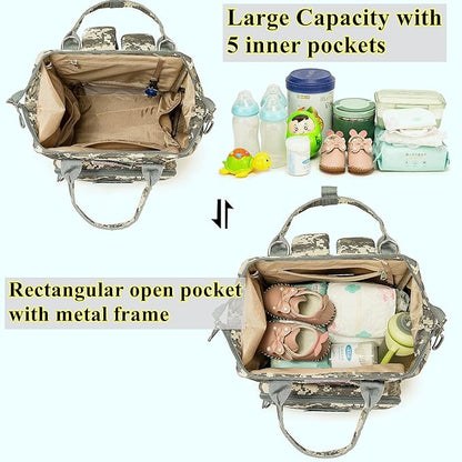 Diaper Bag Backpack for Dad and Mom with USB Charging Port Stroller Straps and Insulated Pocket,army military Travel Nappy Backpack for Daddy/Mommy (Camo)