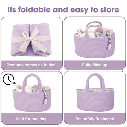 Baby Diaper Caddy Organizer for Girl Boy Rope Nursery Storage Bin Basket Portable Holder Tote Bag for Changing Table Car Travel Baby Shower Gifts Newborn Essentials Registry Must Have Items Pink