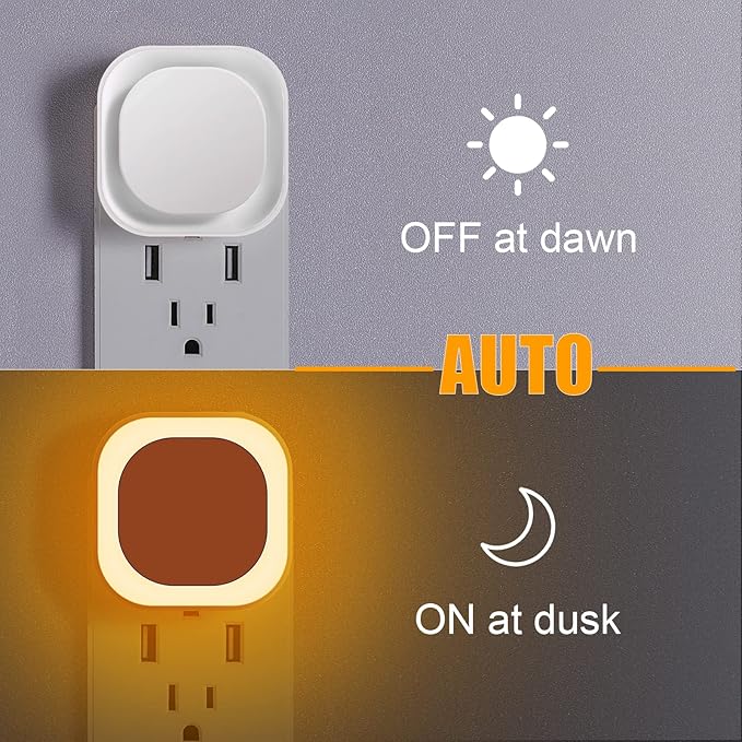 YUNLEX 2 Pack Plug in Amber Night Light, Auto Dusk to Dawn, Soft Glow, Dimmable, Diffused Light, LED Lights for Bedroom, Kids, Bathroom, Sleep, Baby Nursery, Toddler, Hallway, Kitchen, Home Decor